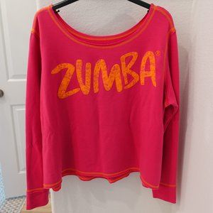 Zumba Fitness Pink & Yellow Cropped Boatneck Sweatshirt Sz M